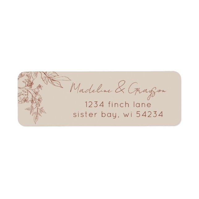 Etiqueta Sencilla elegancia Dirección Floral Boho (Frente)
