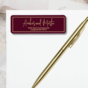 Etiqueta Sencilla Elegante Dirección Moderna Burgundy Oro