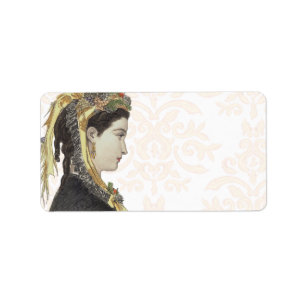 Etiqueta Señora hermosa del Victorian en parte posterior