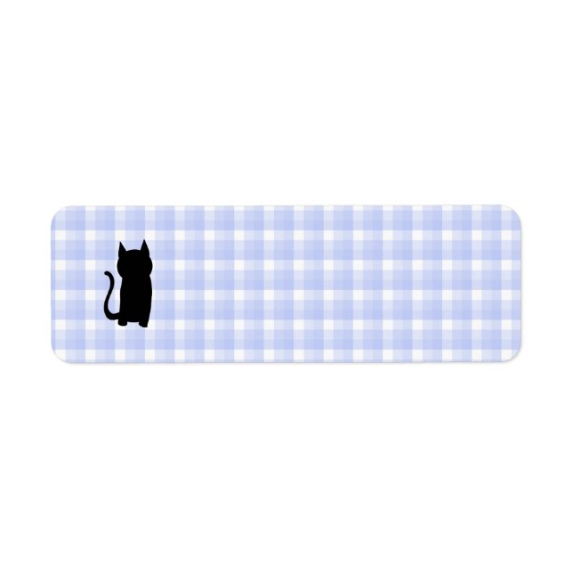 Etiqueta Sentado Silhouette de Gato Negro. En azul pálido. (Frente)