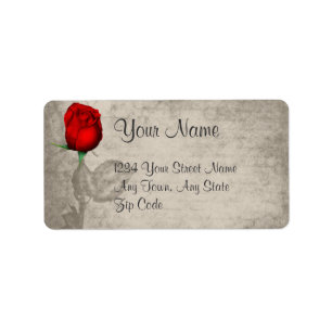 Etiqueta Sepia Vintage Spot Color Rojo Rosebud Boda