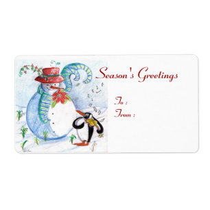 ETIQUETA SERENADE INVIERNO DE SNOWMAN Y PENGUIN