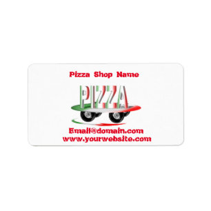 Etiqueta Servicio de pizza, verde rojo, personalizado