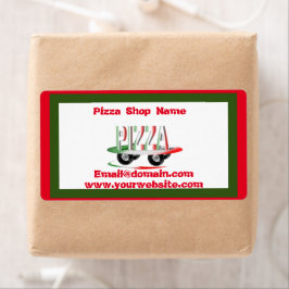 Etiqueta Servicio de pizza, verde rojo, personalizado