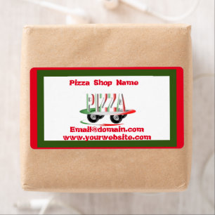 Etiqueta Servicio de pizza, verde rojo, personalizado