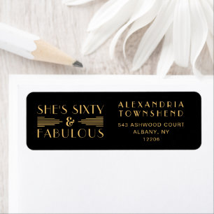 Etiqueta Sesenta y fabuloso Art Deco negro dorado Cumpleaño