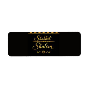 Etiqueta Shabbat Shalom judío judaica oro negro lujo