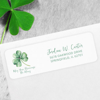 Etiqueta Shamrock Watercolor St. Pat Irlandés Bendición Ver