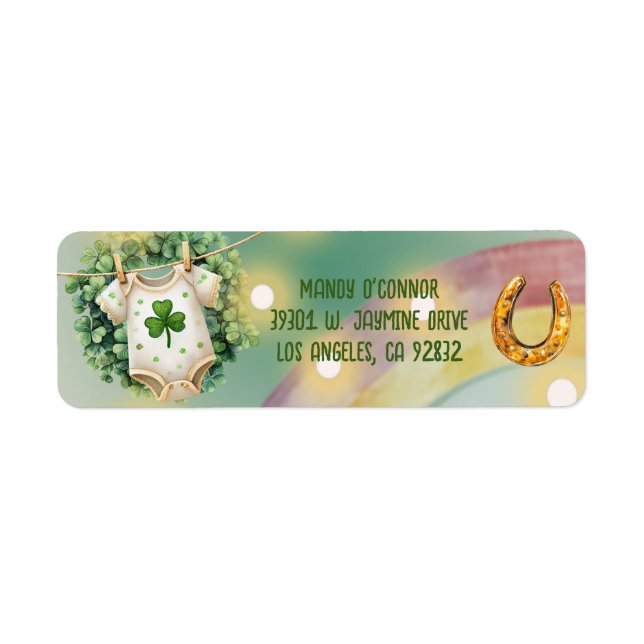Etiqueta Shamrock y Baby Shower arcoiris con encanto (Frente)