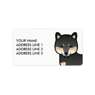 Etiqueta Shiba Inu negro y marrón perro de dibujos animados