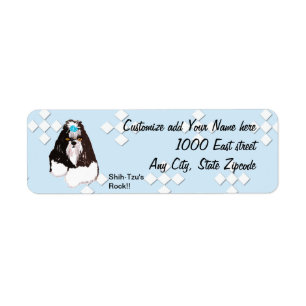 Etiqueta Shih-Tzu - azul con el diseño blanco del diamante