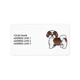Etiqueta Shih Tzu de dibujos animados de hígado y blanco &