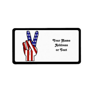 Etiqueta Signo de paz de mano - Blanco rojo y azul