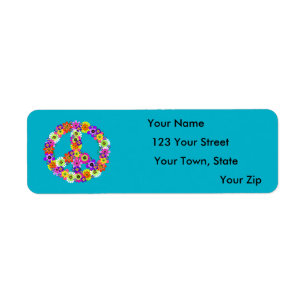 Etiqueta Signo de paz floral en turquesa