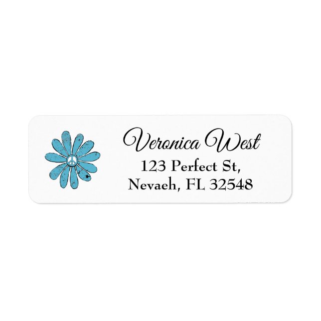 Etiqueta Signo de paz hippie flor Aqua mal visto (Frente)