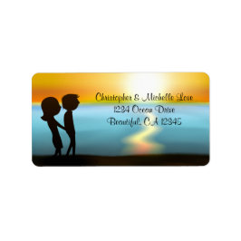 Etiqueta Silhouette Couple Sunset Beach