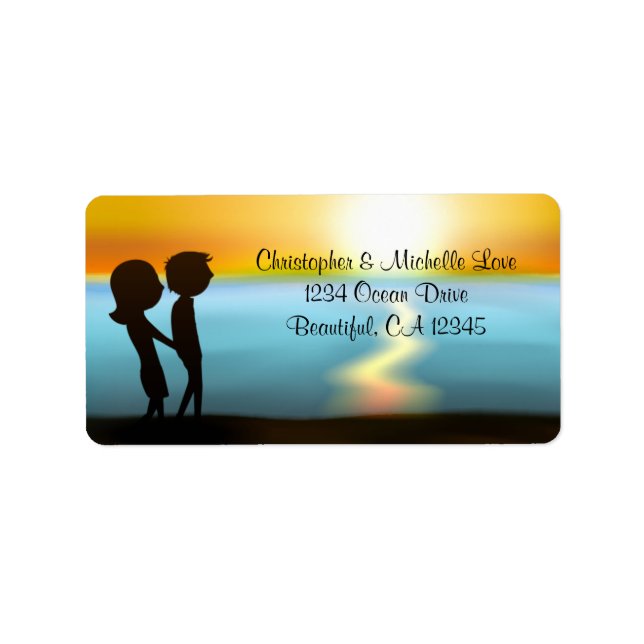 Etiqueta Silhouette Couple Sunset Beach (Frente)