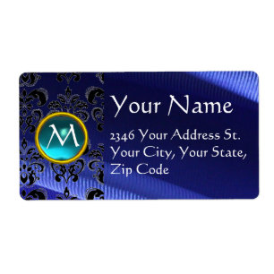 Etiqueta SILK DAMASK GEM azul eléctrico aguamarina