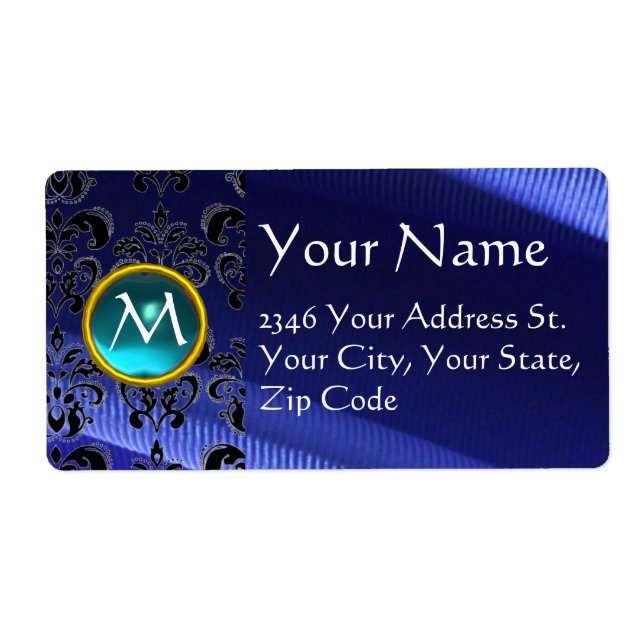 Etiqueta SILK DAMASK GEM azul eléctrico aguamarina (Frente)