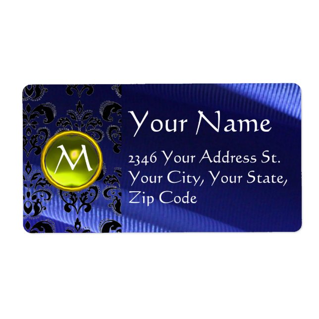 Etiqueta SILK DAMASK GEM azul eléctrico amarillo (Frente)