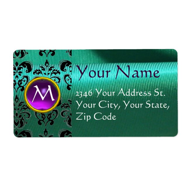 Etiqueta SILK DAMASK GEM azul violeta (Frente)