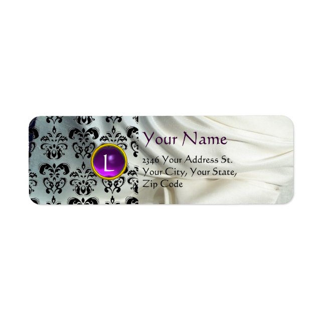 Etiqueta SILK DAMASK GEM morado blanco (Frente)