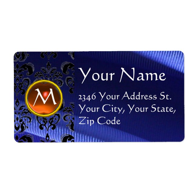 Etiqueta SILK DAMASK GEM orange electric blue (Frente)