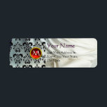 Etiqueta SILK DAMASK GEM red white<br><div class="desc">Colorful and classy damask  monogram design with 3D gemstones by BALDESIGN3D (c)</div>