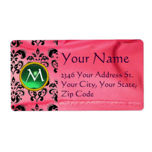 Etiqueta SILK DAMASK GEM rosa verde