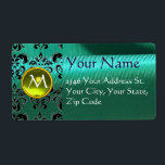 Etiqueta SILK DAMASK GEM yellow green blue<br><div class="desc">Colorful and classy damask  monogram design with 3D gemstones by BALDESIGN3D (c)</div>