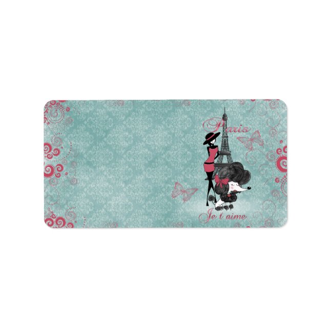 Etiqueta Silueta elegante de chicas de caniche francés (Frente)