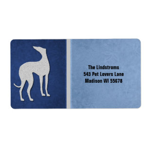 Etiqueta Silueta elegante del galgo en personalizado azul