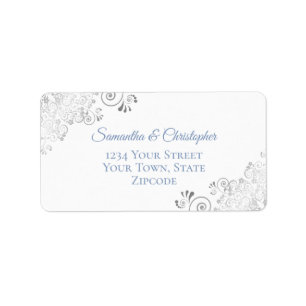 Etiqueta Silver Lace Dusty Blue on White Wedding Address