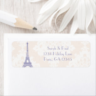 Etiqueta Silver Peony Damask Lavender Vintage Torre Eiffel