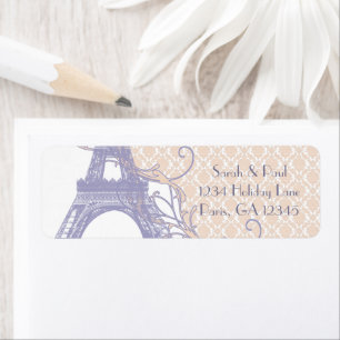 Etiqueta Silver Peony Damask Lavender Vintage Torre Eiffel