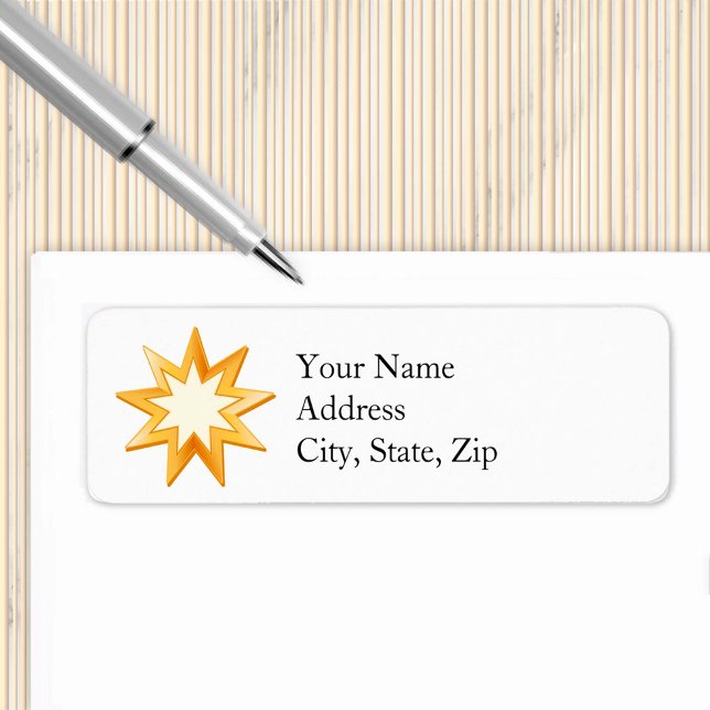 Etiqueta Símbolo bahaí (Gold nine pointed star, symbol of the Baha’i faith.  2.25" x 0.75" Label)