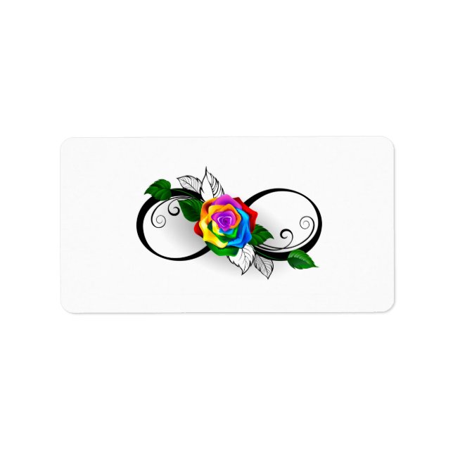 Etiqueta Símbolo infinito con Rosa arcoiris (Frente)