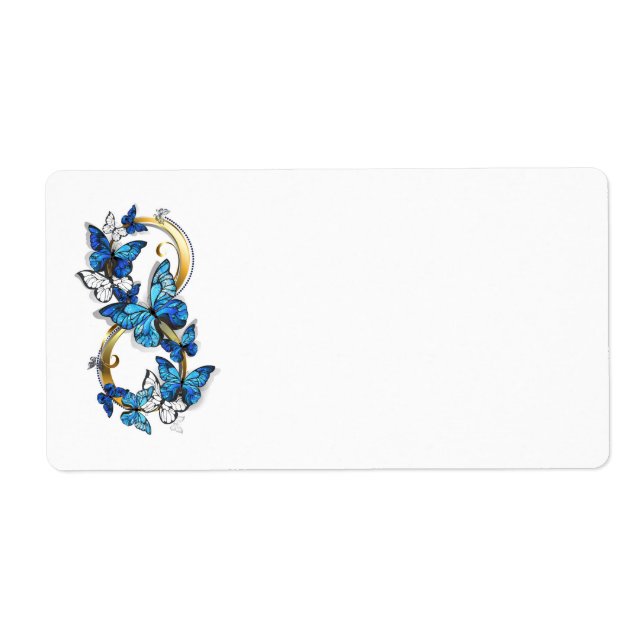 Etiqueta Símbolo infinito de mariposas Morpho azules (Frente)