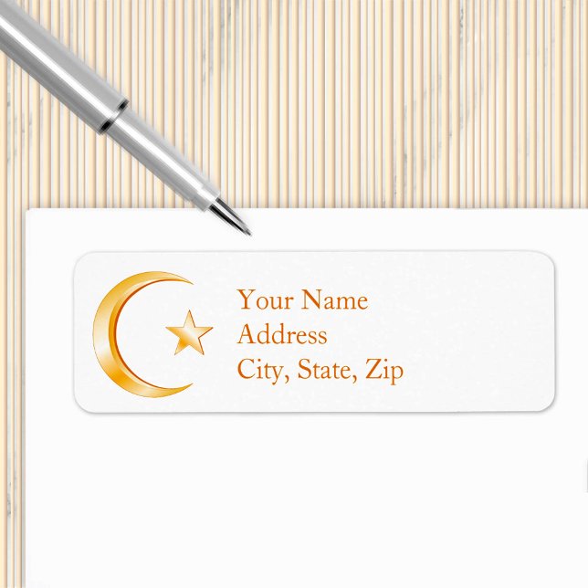 Etiqueta Símbolo islámico (Crescent moon and star, symbol of Islam. Customize with your text. )