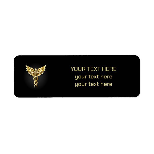 Etiqueta Símbolo poligonal de oro Caduceus (Frente)