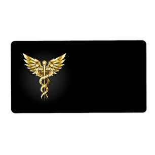 Etiqueta Símbolo poligonal de oro Caduceus