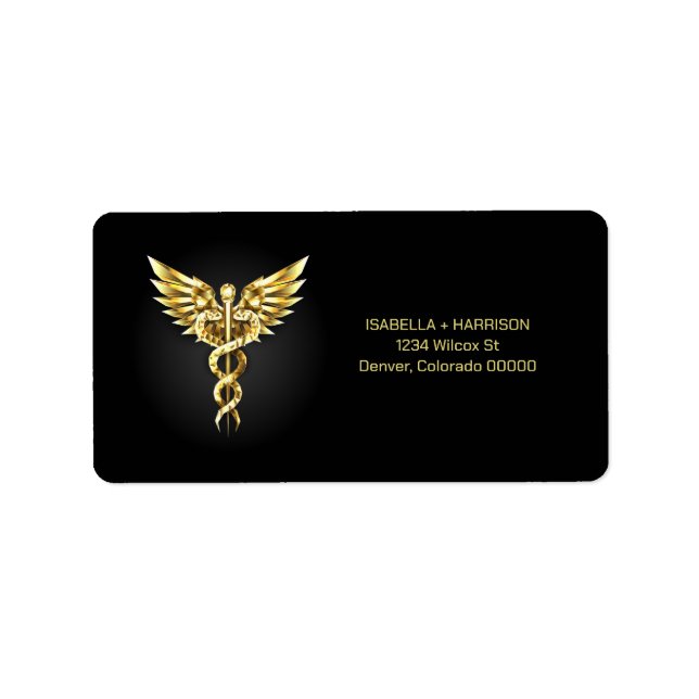 Etiqueta Símbolo poligonal de oro Caduceus (Frente)
