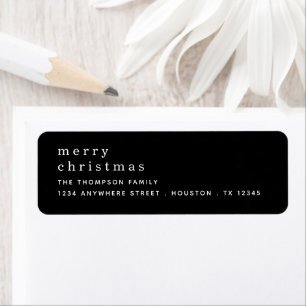 Etiqueta Simple Black White Merry Christmas Return Address