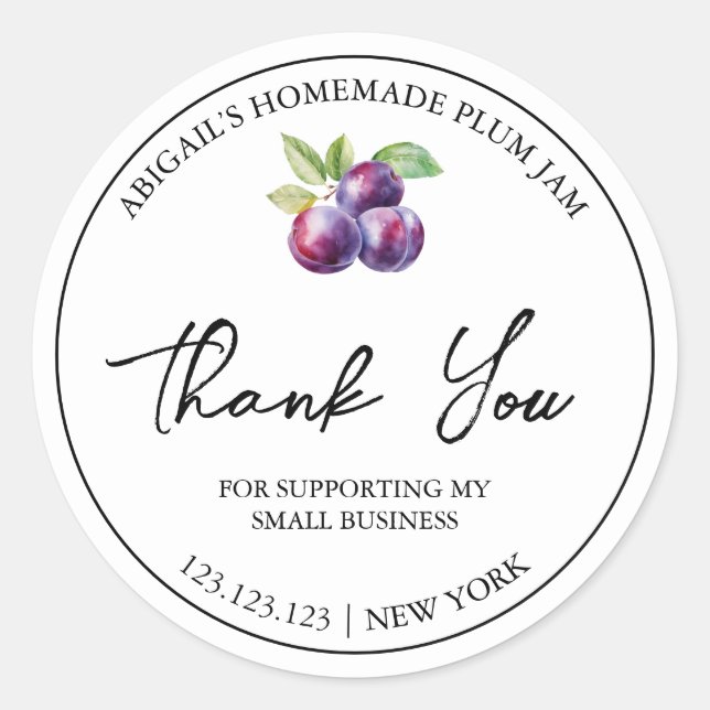 Etiqueta Simple Casera Plum Jam Gracias (Anverso)