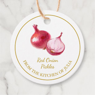 Etiqueta simple de colador de cebolla roja casera