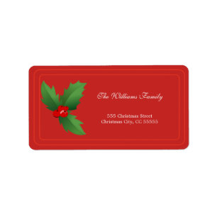 Etiqueta simple de dirección navideña roja merry