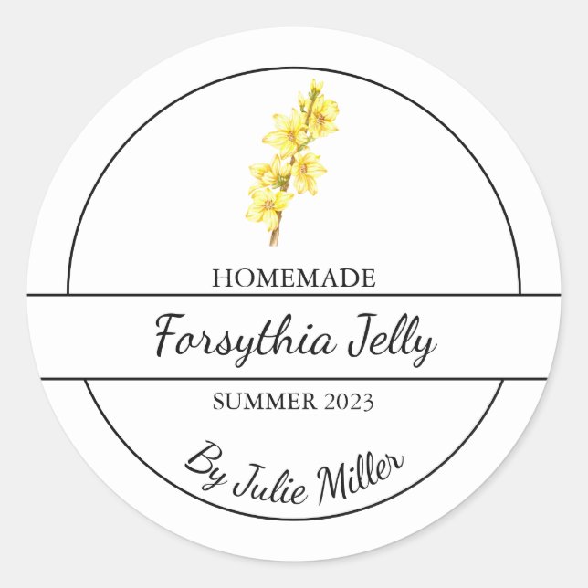 Etiqueta Simple de Mermelada Casera de Forsythia (Anverso)
