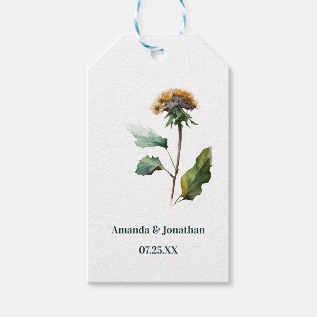Etiqueta simple de regalo de Boda floral de Dandel (Anverso)