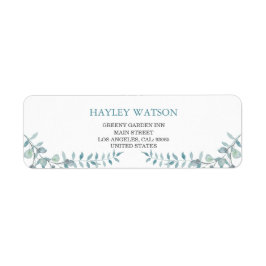 Etiqueta Simple Dusty Blue Watercolor Foliage Wedding