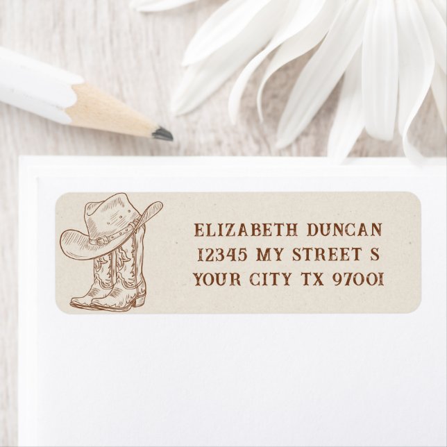 Etiqueta Simple Hand Drawn Western Cowboy Boots Hat Country (In situ)